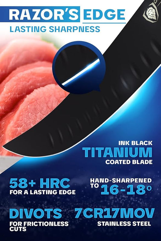 Dalstrong Chef Butcher Knife - 10”- Night Shark Series - 7CR17MOV High Carbon Steel Breaking Knife - Titanium Coated Blade - Outdoor & Fishing Butcher Cleaver -w/Sheath - NSF Certified