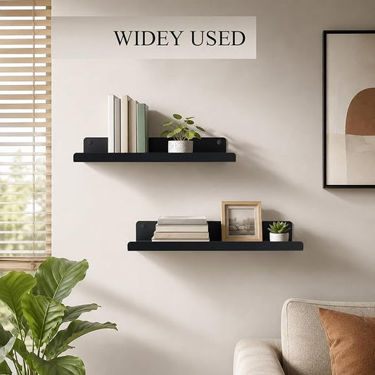 Floating Shelves for Wood Wall Panels,Metal Shelf for Storage Display,2pk | 8x4 Inch and 12x4.8 Inch,Black,Shelf Accessories,Wall Shelves Holder