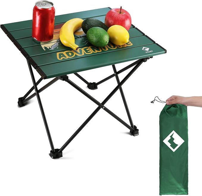 VILLEY Portable Camping Side Table, Ultralight Aluminum Folding Beach Table | Lightweight & Portable, Aluminum Folding Table with Carry Bag for Camping, Outdoor Cooking, Beach, Picnic, Boat & Travel
