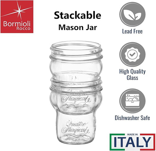 Bormioli Rocco Quattro Stagioni Stacking Jar - 9.25 Oz Glass Jar - Nestable & Stackable, Wide‑Mouth for Canning, Serving & Storing - Dishwasher & Freezer‑Safe Glass Container, Made in Italy