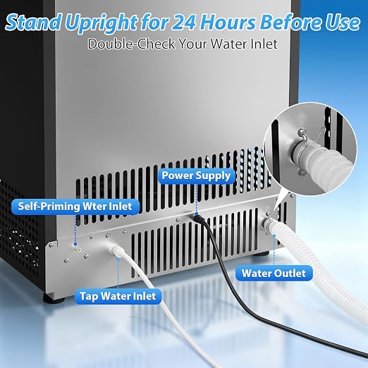 Commercial Ice Maker Machine, 150lbs/24H Stainless Steel Under Counter ice Machine with 55 Ice Cubes, Self-Priming Gallon Water& Facuet Water Inlet, Self Clean,45LB Storage Bin for Bar, Garage, Home