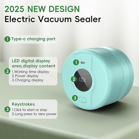 Mason Jar Vacuum Sealer Kit, Electric Sealer for Wide and Regular Mouth Mason Lids, Canning Vacuum Sealer Mason Jar, Automatic Vacuum Sealer Machine for Food Storage - Celadon Blue-Green