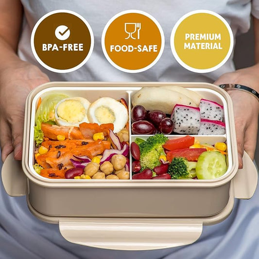 LOVINA Bento Box for Adults and Kids - 1400ML Portable, Lightweight, Easy to Carry Meal Holder with Spoon & Fork, Durable, Leak-Proof, BPA-Free and Food-Safe Materials