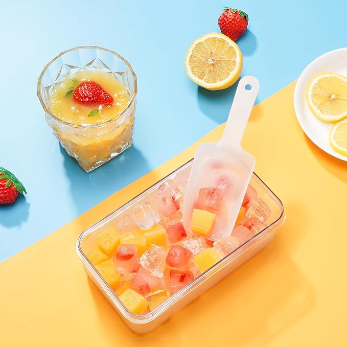 0.8“ Ice Cube Tray with Lid and Bin, PHINOX 28 Cubes Ice Trays for Freezer, Ice Cube Trays for Freezer with 1 tray, Container, Lid & Ice Scoop, BPA Free, Black(28Cubes/Tier)