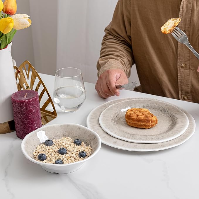 Vintage Melamine Serving Platters, Set of 2, 17'' x 10'' 100% Melamine And BPA Free Farmhouse Large Serving Trays. Warm Gray