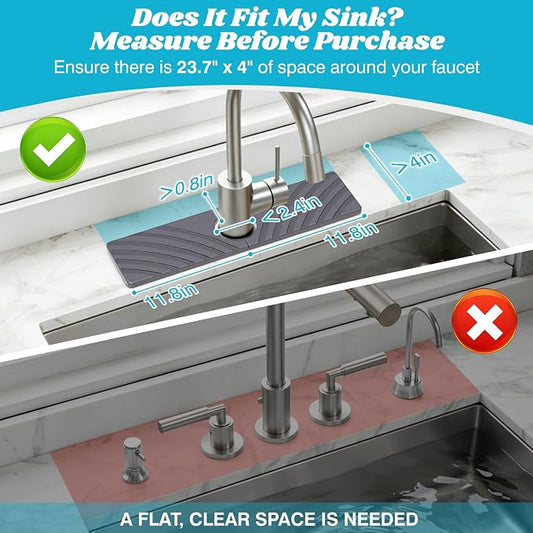 SpaceHacks Stone Faucet Mat for Kitchen Sink - Fast Drying Diatomite Stone Drying Mat, Textured Drainage Sink Protector, Water Splash Guard with Base Pads for Bathroom Counter (15.7x4 in, Dark Gray)