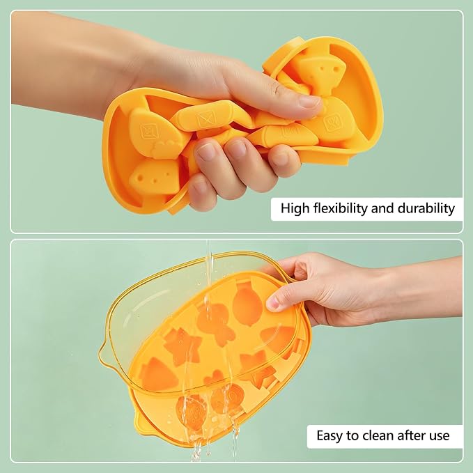 Silicone Popsicle Mold, Cute Dinosaur Popsicle Silicone Molds with 8 Sticks, Reusable Small Mini Ice Popsicle Molds Set, Easy to Clean and Dishwasher Safe (B-Yellow)