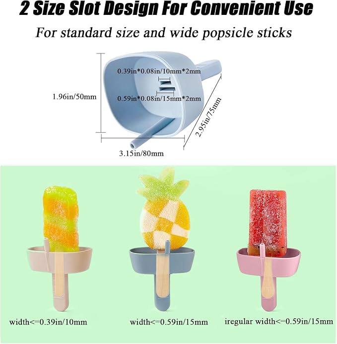 TuTuYa 4 Pack Drip Free Popsicle Holder, Reusable Silicone Ice Pop Stick Holder with Straw & 2 Slots Fit Standard and Wide size, Burr-Free Safety Healthy Mess Free Frozen Treats Holder for Kids