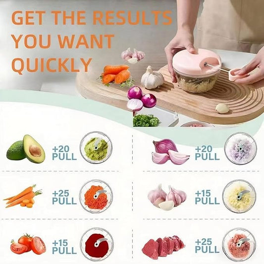 Manual Food Processor Vegetable Chopper, Portable Hand Pull String Garlic Mincer Onion Cutter for Veggies, Suitable for Vegetables, Ginger, Garlic, Fruits, Onion, Potato, Salad (Pink 500 ml)