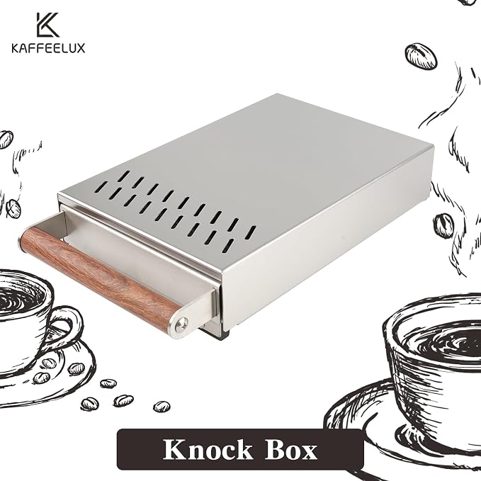 Handle Drawer Knock Box, Stainless Steel Detachable Coffee Stick Tapping Container, Shock-Absorbing And Durable Barista Style Tapping Box, Detachable Tapping Stick, Wooden Handle (Silver)