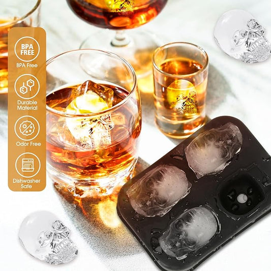 Ice Cube Tray Skull Shaped Silicone Ice Cube Molds Essential Bartender Accessory for Whiskey Cocktail Bourbon Lovers Eco Friendly Ice Cube Tray(2Pcs)