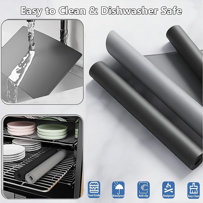 IYYI Silicone Placemats, Dining Placemats Set of 4, Waterproof Placemats for Kids, Heat Resistant Non-Slip Silicone Mats for Dinner Table, Dishwasher Safe (Light Gray, 18.9×11.8)
