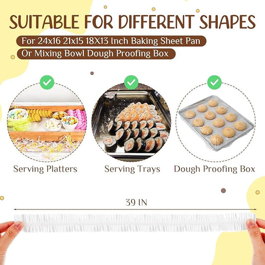 200 Extra Large Bowl Food Covers for Bread Proofing, Fits Bowls up to 30", Elastic Reusable Plastic Bowl Cover for Half Sheet Pan(24x16, 21x15, 18x13 inch) and Baking Tray/Pizza&Dough Proofing