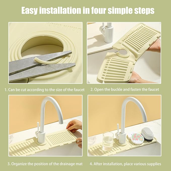 Swicado Faucet Mat for Kitchen Sink - 2024 Upgraded Premium Silicone Splash Guard with Fast Drying Properties - Protective Sink Tray Ideal for Stone Sinks in Kitchen & Bathroom (1, Gray)