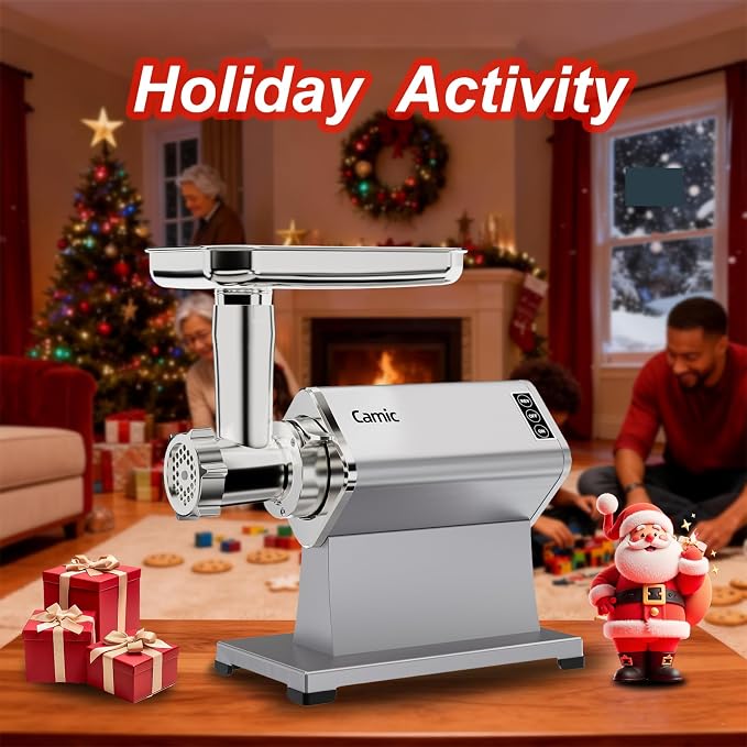 Camic Electric Meat Grinder - 300W Sausage Stuffer for Home Kitchen Use Meat Mincer with Stainless Steel 3 Plates, 1 Blade, Sausage Tube, Kubbe Maker (Sliver)