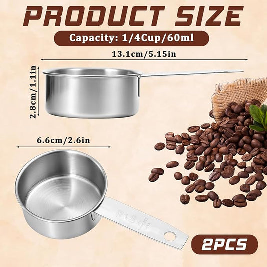 2 Pcs 1/3 Cup Stainless Steel Measuring Cups, (80ml, 3oz) Cat Food Scoop 1/3 Cup Scoop Metal Kitchen Measuring Cups Measure Scoops for Wet and Dry Ingredients, Cooking, Baking, Dishwasher Safe