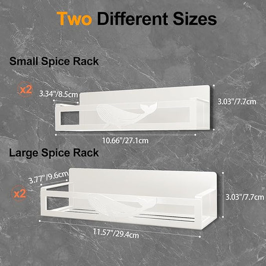 Magnetic Spice Rack for Refrigerator, 4-Pack Metal Seasoning Organizer for Kitchen Storage Organization, Space Saving Magnetic Shelf for Fridge, Pantry, Laundry Room, White