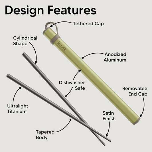 Kuvik Titanium Chopsticks with Lemon Yellow Carrying Case