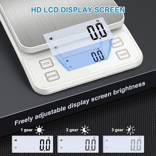 22lb Rechargeable Stainless Steel Scale, Diyife Large Kitchen Food Scale with 0.1g/0.001oz High Precision, LCD Display, 10 Unit, Waterproof IPX67, Washable, Hangable, for Baking, Cooking, White