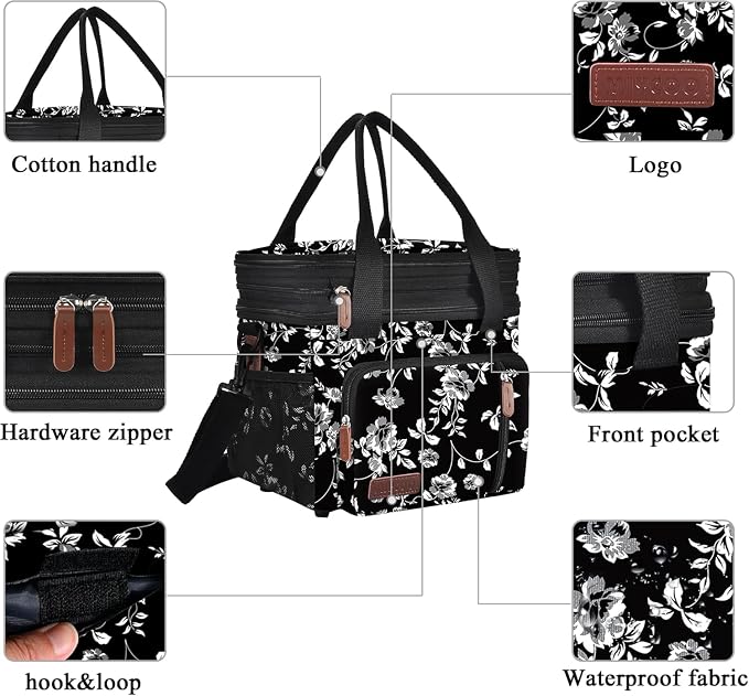 MIYCOO Lunch Bag for Women & Men, Expandable Double Deck Lunch Box, 15L | Leakproof & Waterproof, Portable, Large Soft Insulated Cooler bag for Adult, Work, Camping, Beach, Picnic, Travel