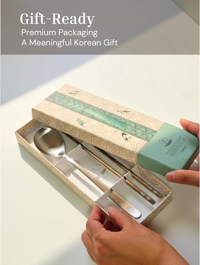 ONGI Korean Spoon and Chopstick 1 Set – Premium 18/10 Stainless Steel – Longevity Turtle Design – Gift-Ready – Made in Korea – Dishwasher Safe (Turtle Silver 1 Set)