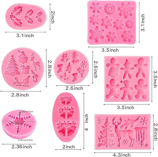 Christmas Silicone Molds Snowflake Molds Xmas Fondant Chocolate Candy Cake Molds Christmas Snowman Tree Snowflake Holly Leaves Santa Claus Baking Molds for Party Cake Decor