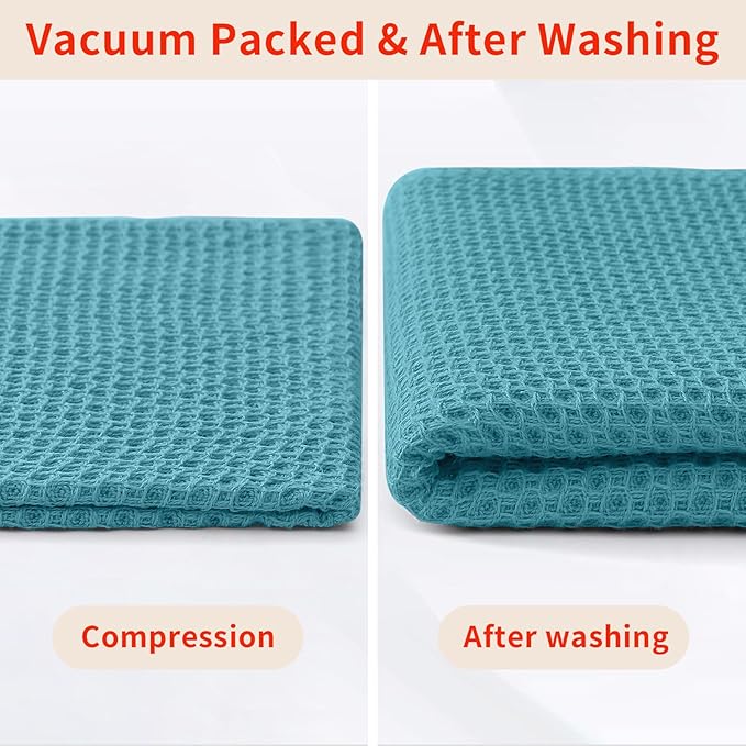 Homaxy 100% Cotton Waffle Weave Kitchen Towels, 5-Pack, Lake Blue | 13 x 28 Inches, Ultra Soft Absorbent Dish Towels, Quick Drying Cleaning Towels