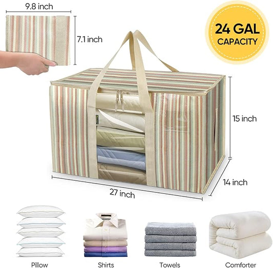 BALEINE 4-Pack Oversized Moving Bags with Reinforced Handles, Heavy-Duty Storage Tote Moving Supplies for Packaging, Camping (Color Stripe, 4-Pack)