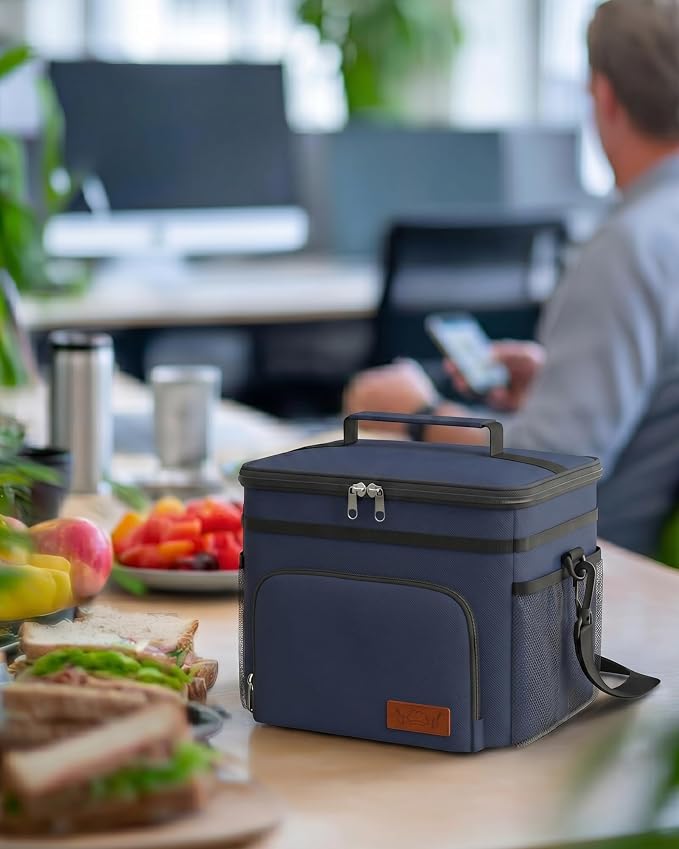 HOTOR Insulated Lunch Box Men Women Leak-Proof Cooler Lunch Bag 9L | 4 Pockets, Adjustable Strap, Ideal for Work, Picnic, Travel, Camping, Gift, Navy Blue