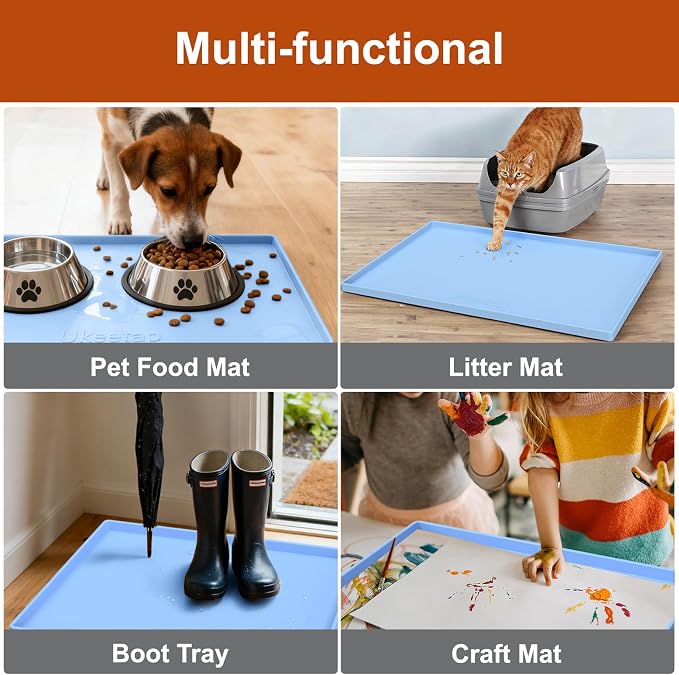ukeetap 34" x 22" Extra Thick Silicone Mat Waterproof with Raised Edge, Under Sink Mat for Kitchen & Bathroom, Kitchen Cabinet Liner, Multi-Purpose for Storage & Protection, Blue