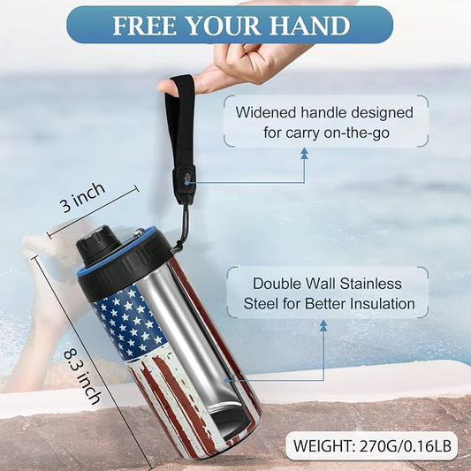 MAXSO Sealed Can Cooler Fizz Lid Can Cover for 12 oz Regular, Slim Skinny Cans & As Thermal Bottle, 4-in-1 Insulated Vacuum Stainless Steel Carbonated Cold Drink Holder - Stripe Flag