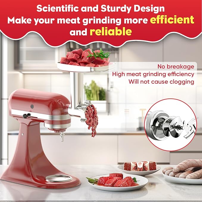 Meat Grinder for KitchenAid Mixer, Meat Grinder Attachment with 4 Grinding Plates, 3 Sausage Stuffer Tubes, 2 Grinding Blades, Attachment for Kitchenaid Mixers