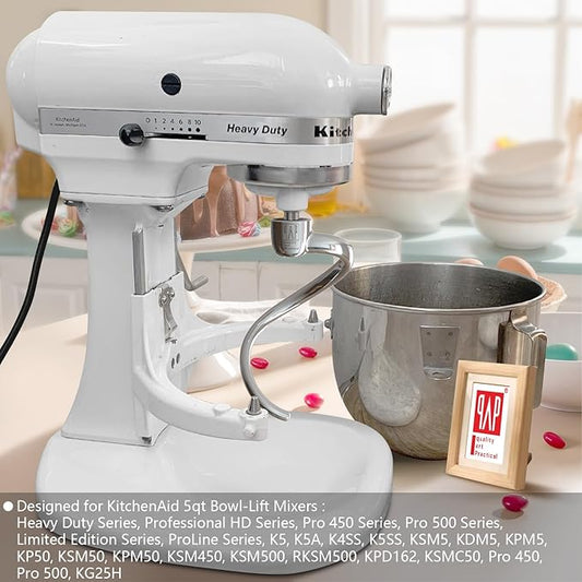 Durable Spiral Dough Hook - Compatible with KitchenAid Heavy Duty Series 5 Qt Bowl-Lift Stand Mixers๏ผK4, K5, K5A, K5SS, KSM5, KDM5, KPM5, KP50, KSM50, KPM50, KSM450, KSM500, KPD162, KSMC50, PRO 500๏ผ