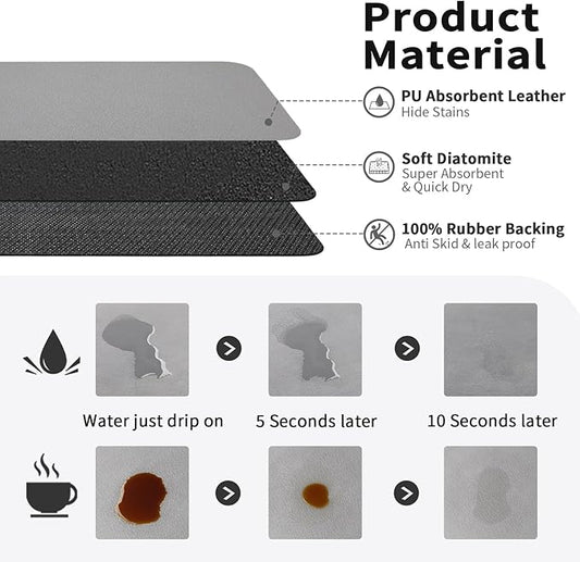 Coffee Mat - Absorbent Hide Stain Rubber Backed Dish Drying Mat for Kitchen Counter - Bar Mats for Countertops Accessories Fit Under Coffee Maker Espresso Machine