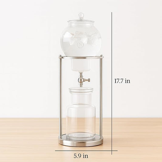 Nispira Luxury Ice Cold Brew Dripper Coffee Maker in Stainless Steel and Borosilicate Glass, 600 ml Silver