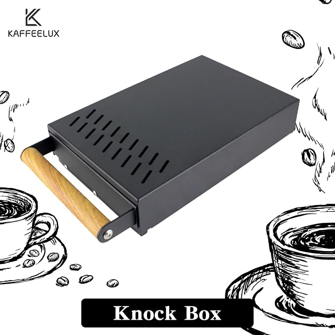 Handle Drawer Knock Box, Stainless Steel Detachable Coffee Stick Tapping Container, Shock-Absorbing And Durable Barista Style Tapping Box, Detachable Tapping Stick, Wooden Handle (Black)