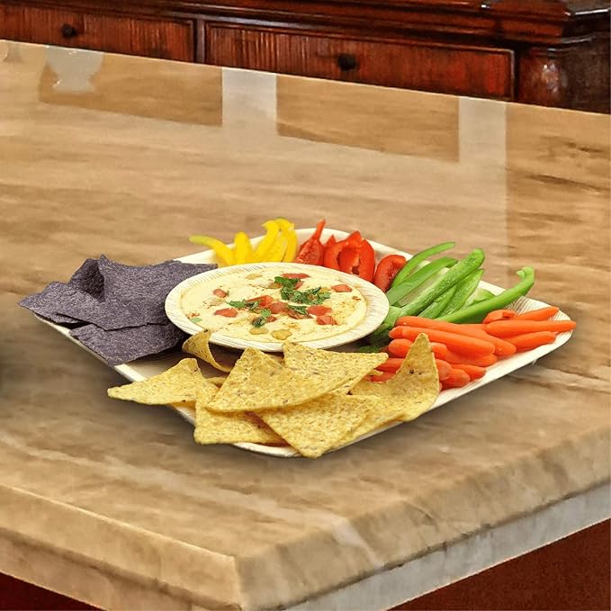 Raj Palm Leaf Plates Disposable Bamboo Plates 10 Inch & 7 Inch Square Bulk Party Pack (50 Pc) Compostable and Biodegradable - Better than Plastic & Paper Plate for Lunch, Birthday, Camping