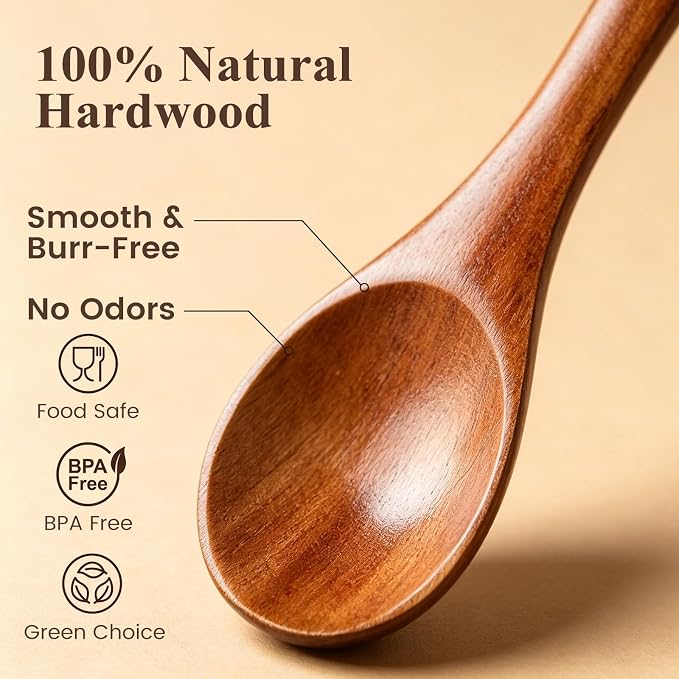 HANSGO 12PCS Small Wooden Spoons, 5 Inches Honey Spoon for Tea Coffee Jam Bath Sugar Salts Spices Condiment, Kitchen Stocking Stuffers (Dark Brown)