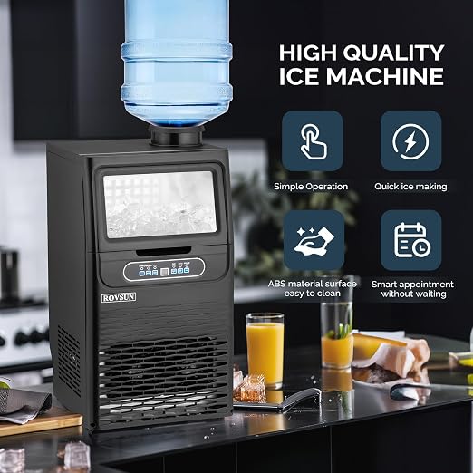ROVSUN Commercial Ice Maker 90LBS/24H with 2 Water Inlets, Stainless Steel Ice Machine Countertop & Freestanding for Restaurant Bar with 11lbs Storage Bin, Ice Scoop, Drain Pipe & Water Filter