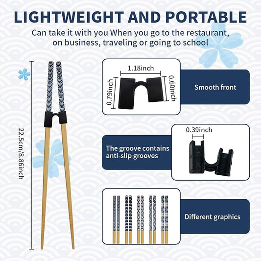 7PCS Training Chopsticks for Adults & Kids - Chopsticks for Beginners Learning Set | Japanese Style Wooden Training Chopstick, Reusable & Dishwasher Safe (8.86 Inch)