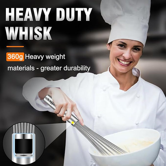 Walfos Whisks Large Whisk Set of 2, Heavy Duty Stainless Steel Wire Whisk Ideal For Beating Eggs, Mixing Batter & Blending Sauces.(13in+17in)