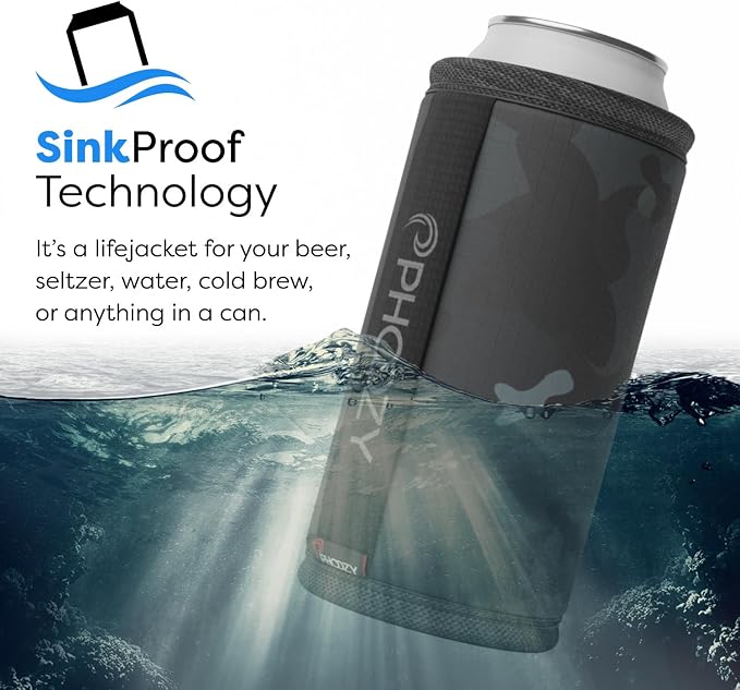 PHOOZY Insulated Can Cooler for Tall 24 oz Cans - Patented Drink Sleeve with NASA-Inspired Technology - Keeps Beer, Soda & Sparkling Water Cold Longer - Lightweight Outdoor Can Holder - Black Camo