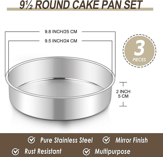 Homikit Round Cake Pan Set of 3, 9-Inch Stainless Steel Cake Tins Bakeware for Baking Layer Smash Birthday Cake,Oven, Pressure Cooker & Dishwasher Safe