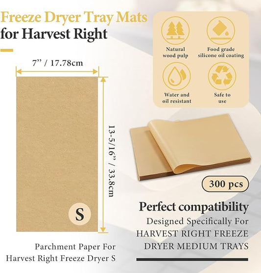300 PCS Freeze Dryer Tray Mats for Harvest Right Dryer - Freeze Dryer Parchment Paper Set for Medium Trays - Non-Stick Baking Mats One-Off Parchment Paper Harvest Right Accessories (13" x 7")