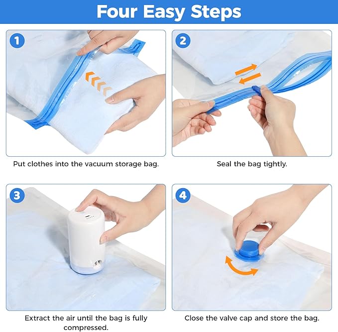 10 Pack Travel Vacuum Storage Bags with USB Electric Pump, Combo Space Saver Vacuum Seal Bags for Clothing Travel Vaccine Sealed Storage Bag for Blankets Clothes Comforters Luggage, Clear