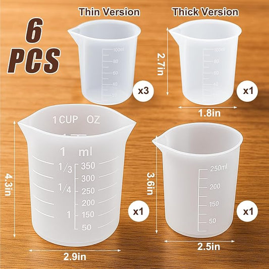 Juome 6PCS Silicone Measuring Cups for Melting Chocolate - Silicone Chocolate Melting Cup Set with 100/250/350ml Capacity, Dishwasher Safe, Baking Supplies Accessories for DIY Chocolate Molds