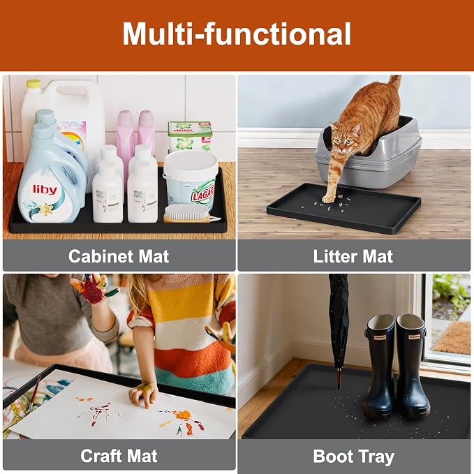 ukeetap 19" x 12" Extra Thick Silicone Mat Waterproof with Raised Edge, BPA Free Non-Slip Dog & Cat Food Mat, Feeding Mat for Food and Water Bowls, Spill Proof Mat to Protect Floors, Black