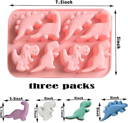 3PCS Pink Dinosaur Silicone Molds - 3D Dinosaur Cake Pan for Chocolate, Jello, Candy, Cupcake Toppers & Soap Making (Dinosaur Shape)