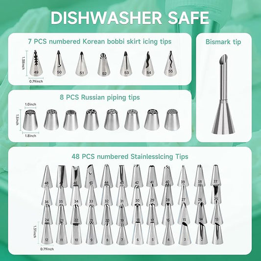 Cake Decorating Kit,137pcs Cake Decorating Supplies with Cake Turntable for Decorating,Pastry Piping Bag,Russian Piping Tips Baking Tools, Cake Baking Supplies for Beginners(Green)
