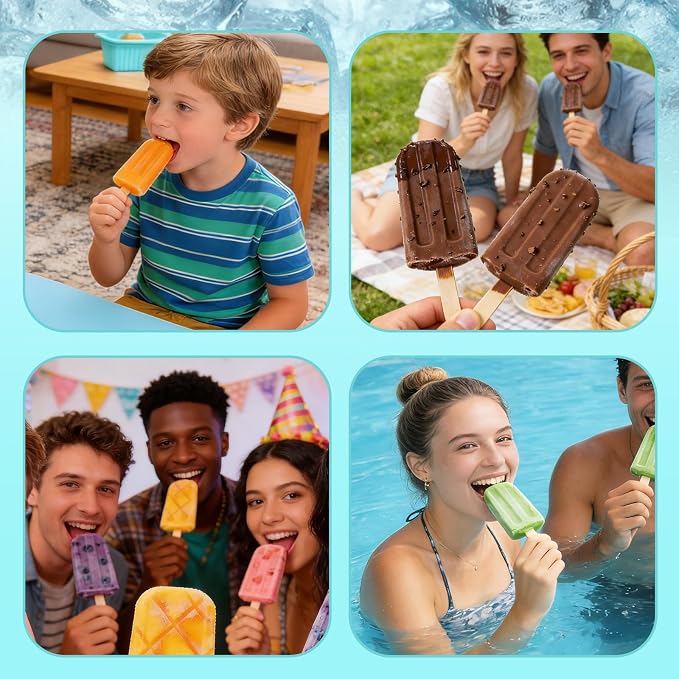 12 Pieces Silicone Popsicles Molds, Reusable Popsicle Maker Holder with 50 Sticks, DIY Ice Cream Cake Pop Mold for Homemade Frozen Dessert Juice Fruit Easy Release Mint Green